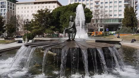 the fountain at spanish square in madrid called plaza de espanya