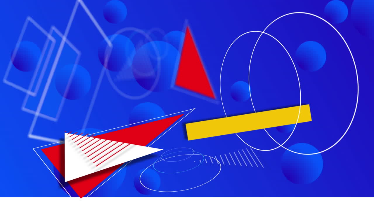 formas abstractas que se mueven contra esferas en fondo azul