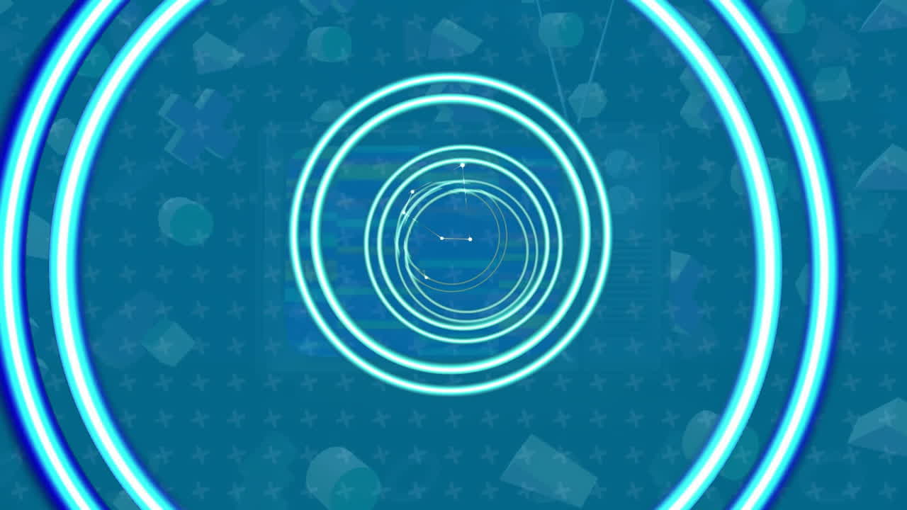 파란색 배경 위에 움직이는 색 모양의 애니메이션