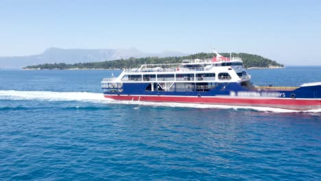 Ferry-Boat-Passing-by,-Sea-Summer-Transportation-by-Boat