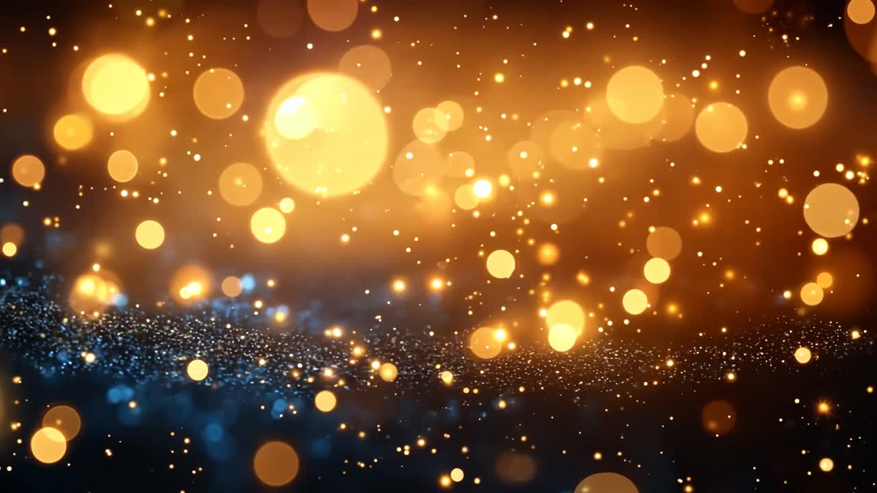 A bright orange and blue background with many small, bright, sparkling dots. The dots are scattered throughout the background, creating a sense of movement and energy. Scene is lively and dynamic