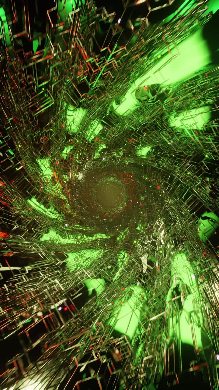 volando dentro de los cables de datos. el túnel verde. video en bucle vertical