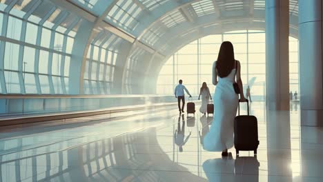 travelers walking through an airport terminal