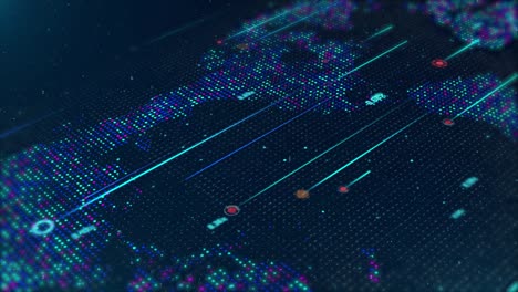 4k digital dotted world map countries loop animation technology background.