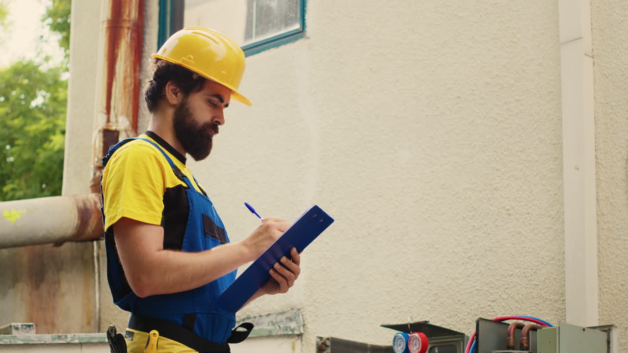 ingeniero escribiendo valores del condensador