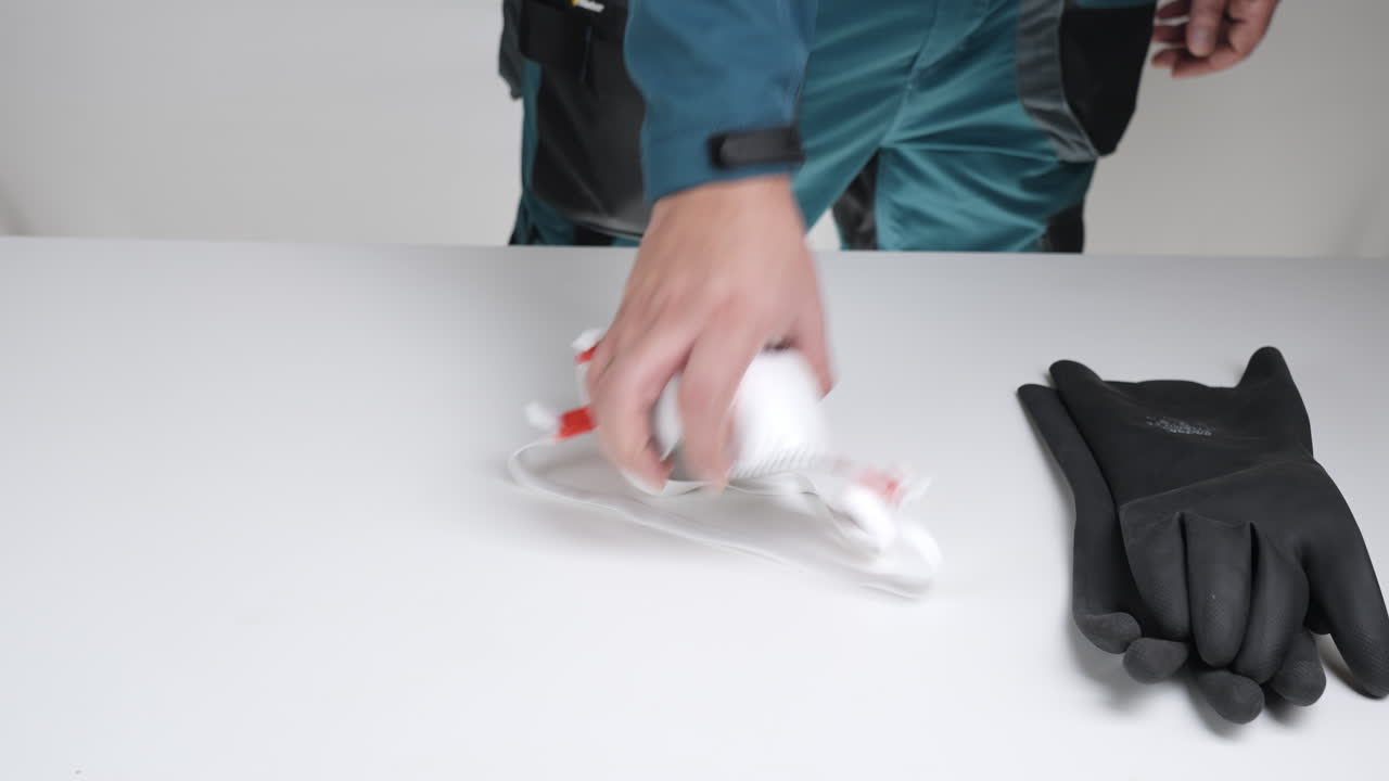 테이블 위에 안전 장비