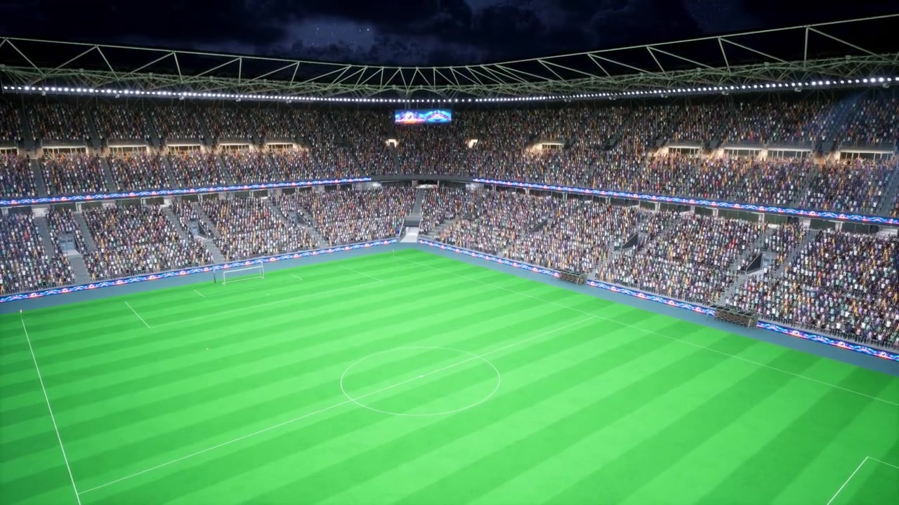 Tifosi di calcio animati in attesa che la partita inizi all'interno dello stadio di notte