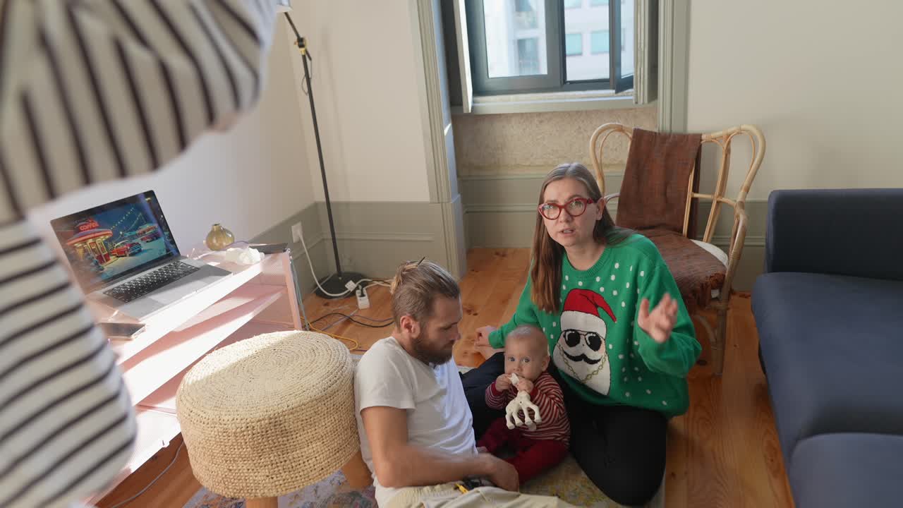 집에서 가족 크리스마스 사진 촬영