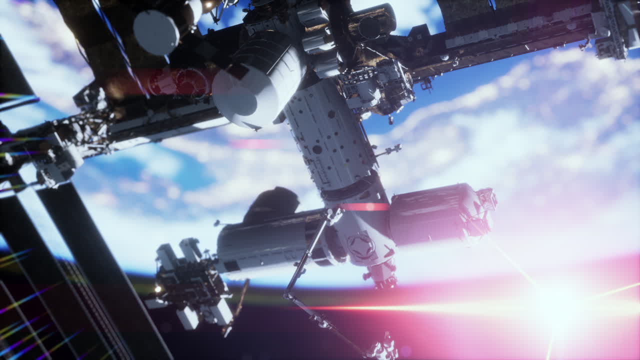 International Space Station ISS floating in orbit above planet earth