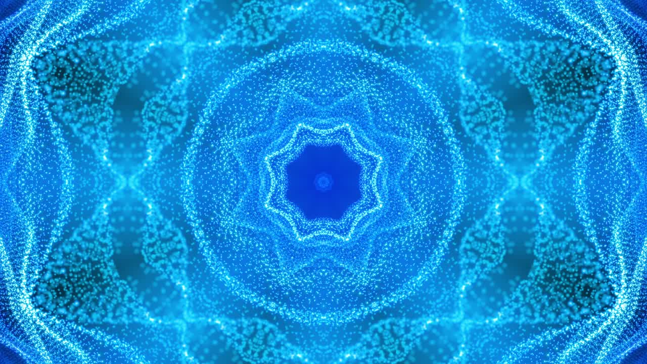 el caleidoscopio de neón de bucle azul de vj. animación sin costuras.