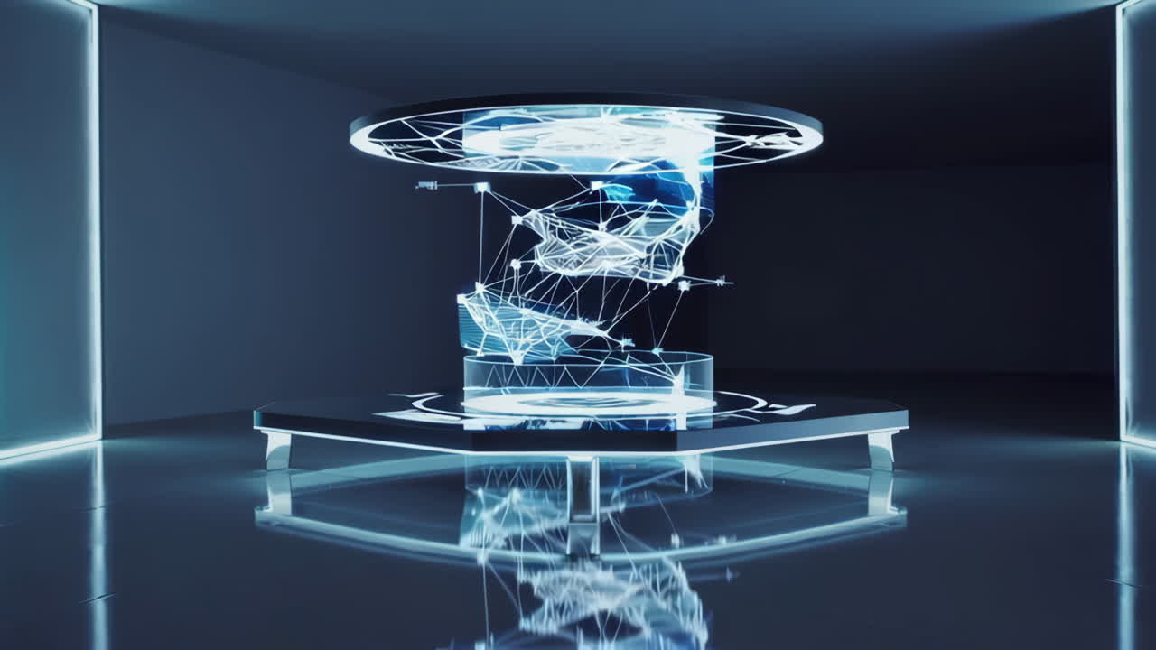 Futuristic Data Visualization Display in Modern Interior