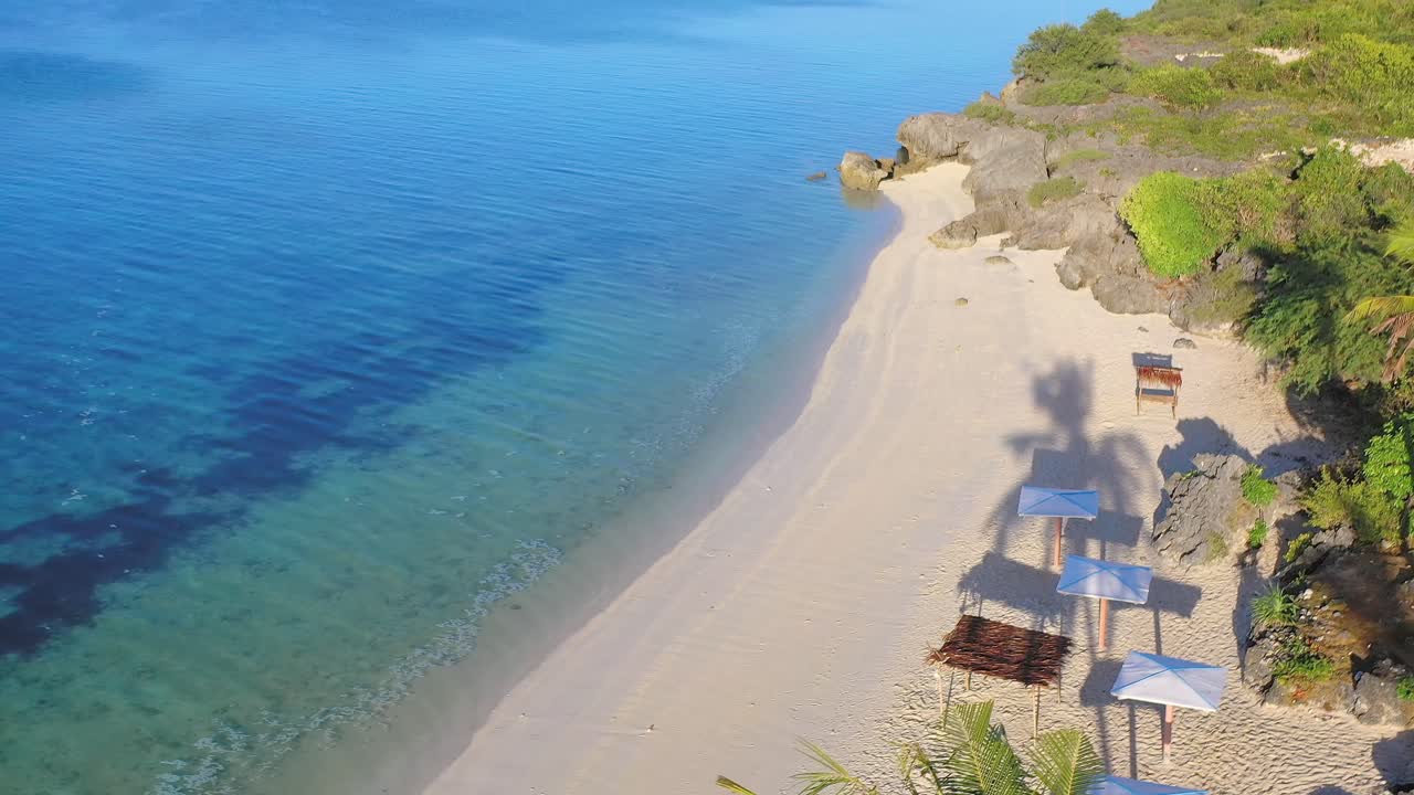 Paradisiac and relaxing topical beach. Pristine turquoise water and palm trees