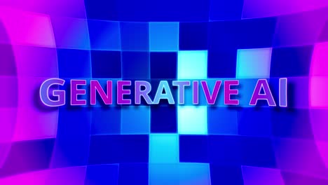 animation of blue and pink generative artificial intelligence text on top of the colorful neural network grid