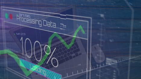 animación del procesamiento de datos y diagramas en el portátil
