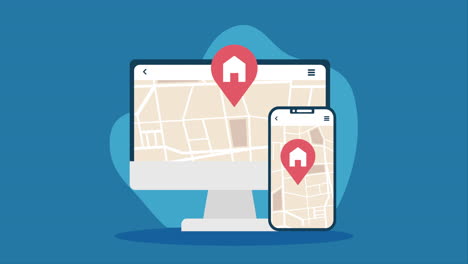 ubicación de la casa en el mapa utilizando computadora y teléfono móvil