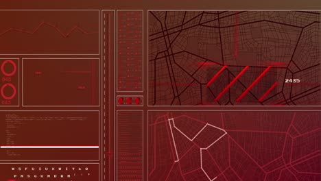 animación de mapas digitales y procesamiento de datos por computadora sobre un fondo oscuro.