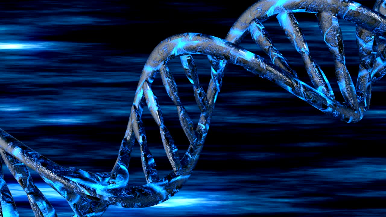 código de adn. abstracto 3d marco de alambre poligonal dna molécula hélice en espiral. animación en bucle.