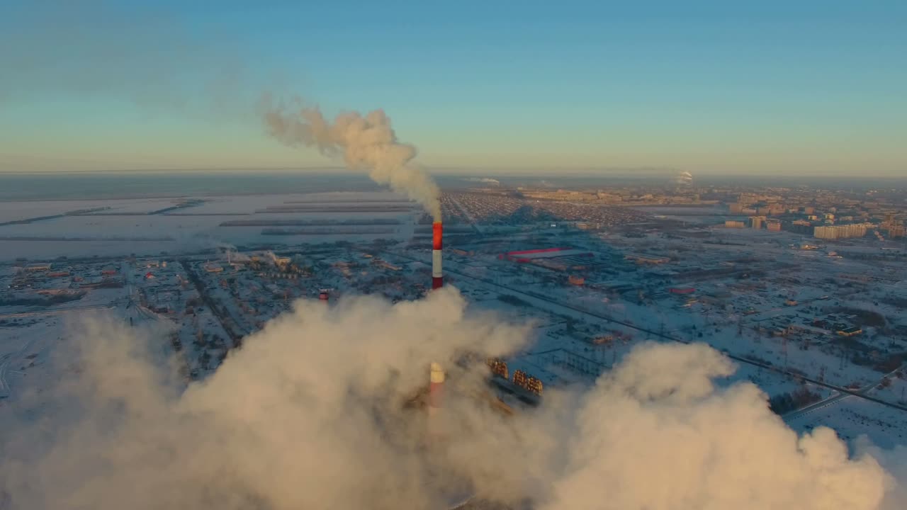 Aerial View of Industrial Plant in Winter