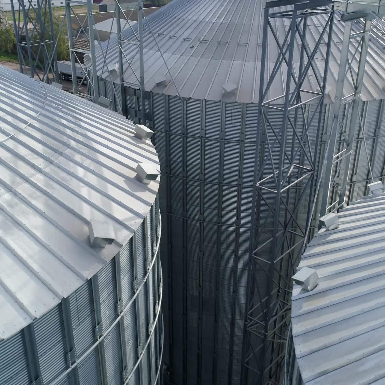 Big metal factory construction. Petrol huge metal equipment. Aerial view