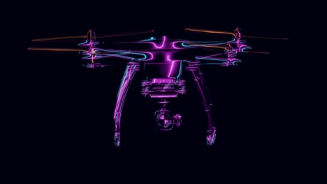 futuristic drone in neon lines appears and disappears