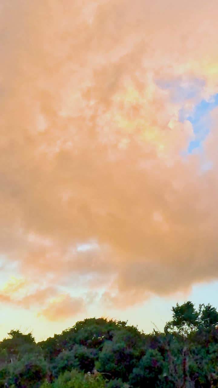 그레이트 오션 로드 (great ocean road) 를 따라 울창한 초록색 위에 있는 활기찬 해가 지는 하늘, 오스트레일리아, 22 초의 조용한 타임 스 사진