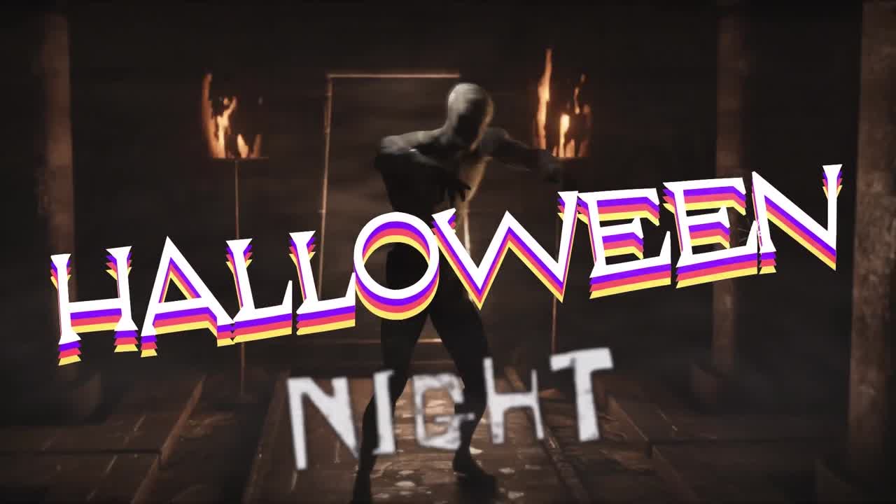 animación del texto de la noche de halloween sobre la caminata de zombis