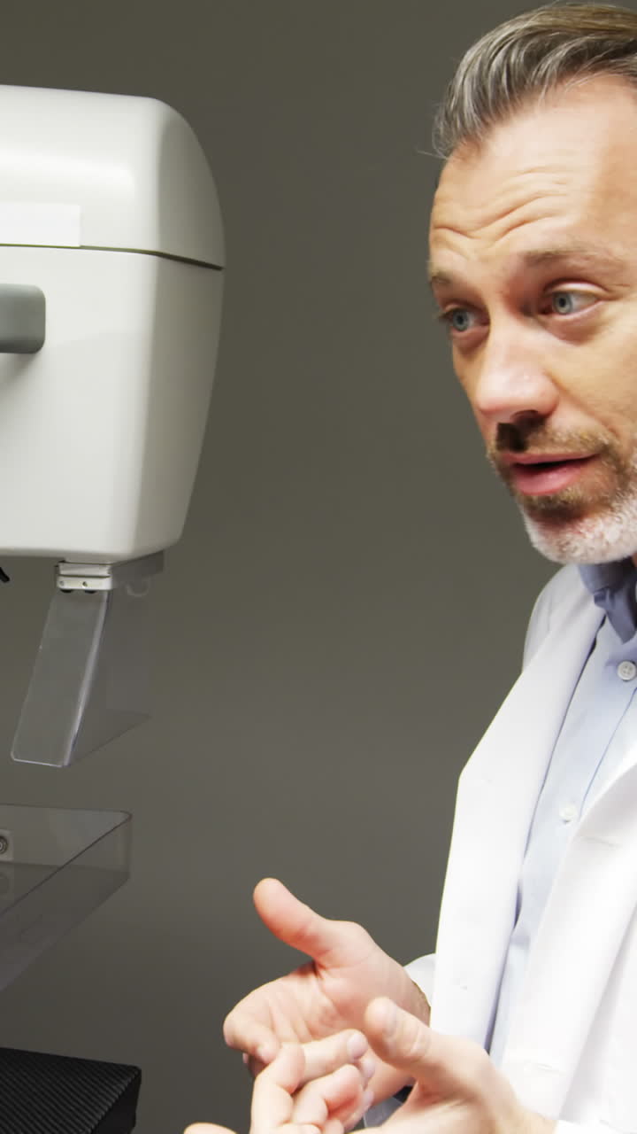 Male doctor and colleague interacting with each other