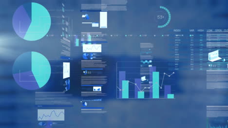 animation of statistics and data processing over digital screens