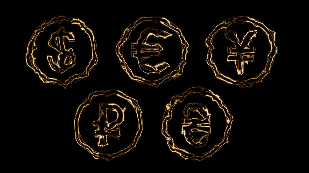 검은색 배경에 화폐의 윤의 동적 반이는 효과