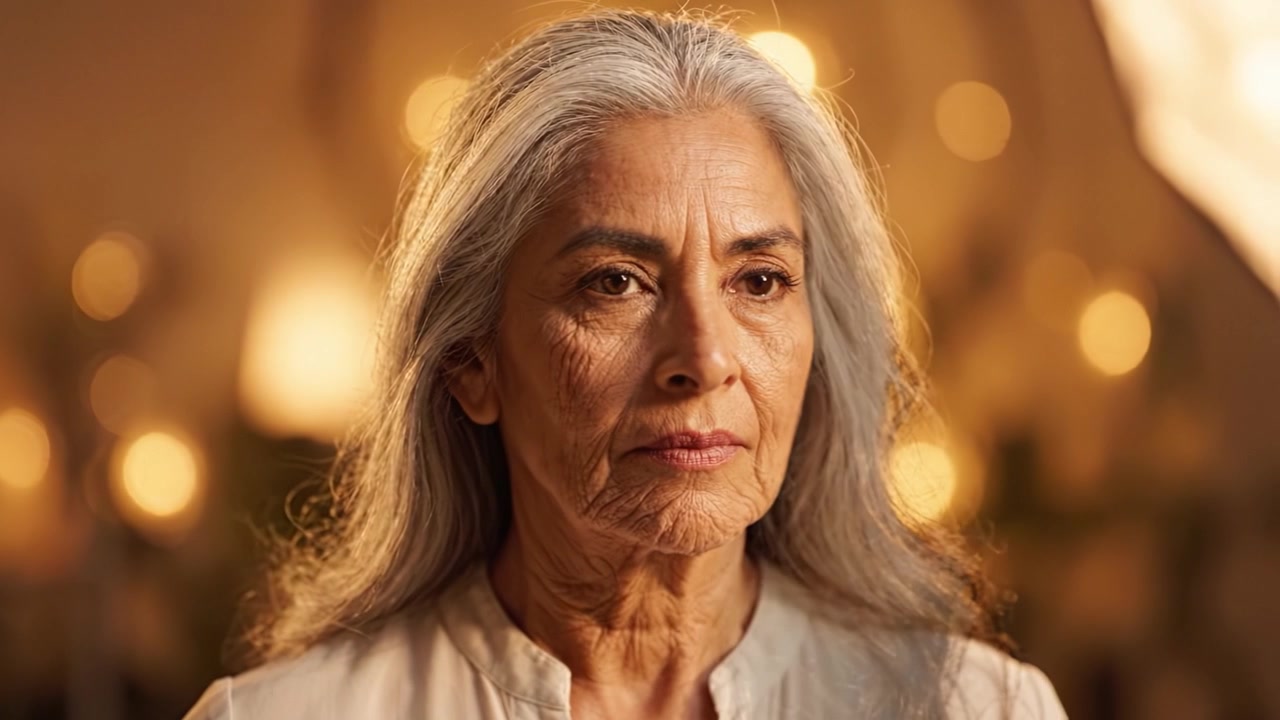 A Journey Through Time: Captivating Transformation of a Woman's Graceful Aging Captured in Two Frames Highlighting Her Evolving Beauty and Wisdom