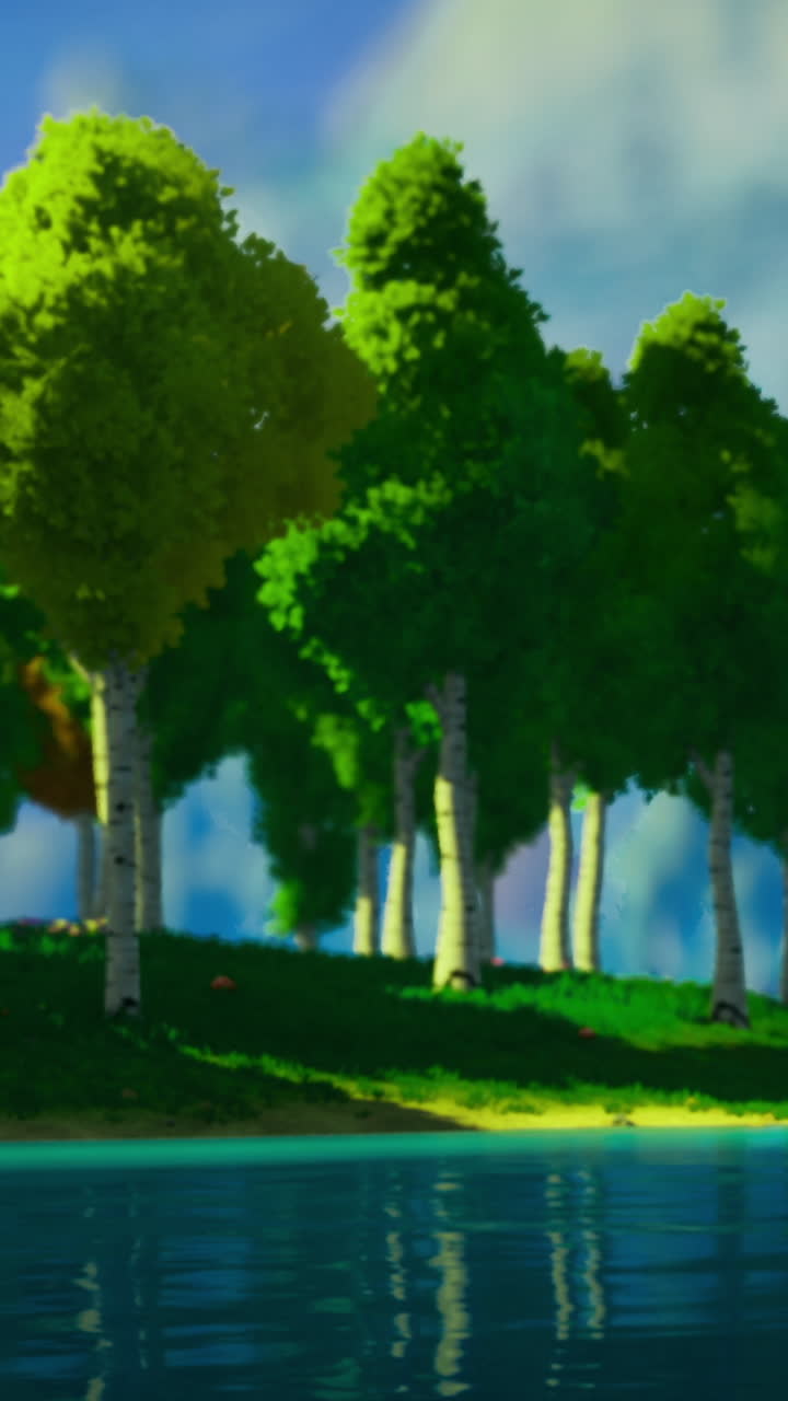 Lush green trees by the serene lakeside at midday