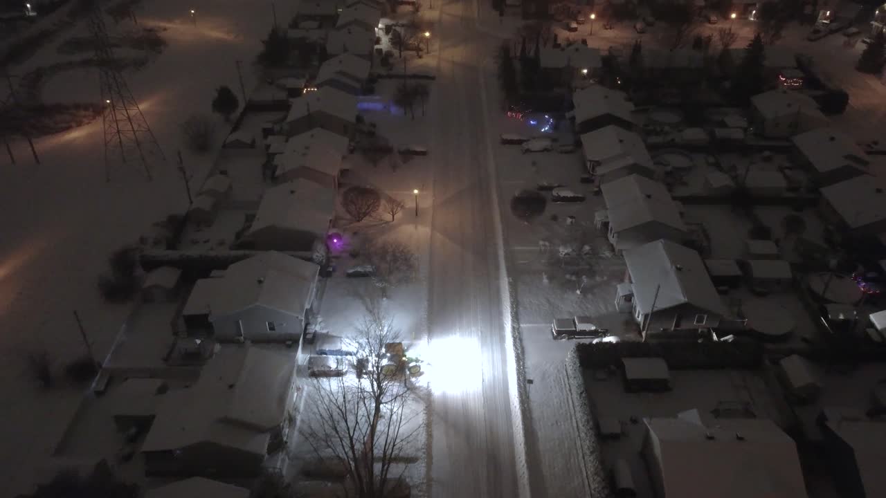 Winter in Canada snow covered suburb community Saint-Constant city, aerial