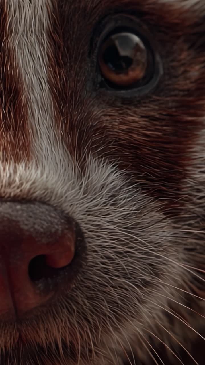 Primo piano intimo del volto di un procione, che mostra le sue caratteristiche uniche e gli occhi espressivi in una splendida dimostrazione di bellezza animale e fascino selvaggio.
