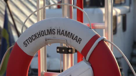 Life-preserver-in-a-Swedish-boat-Stockholm,-Sweden