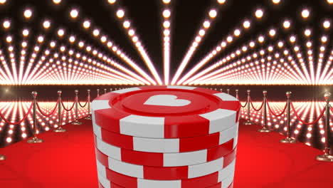 poker chips and casino red carpet with flashing lights