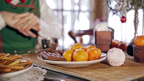 dinner table for christmas. close up of food at table for christmas