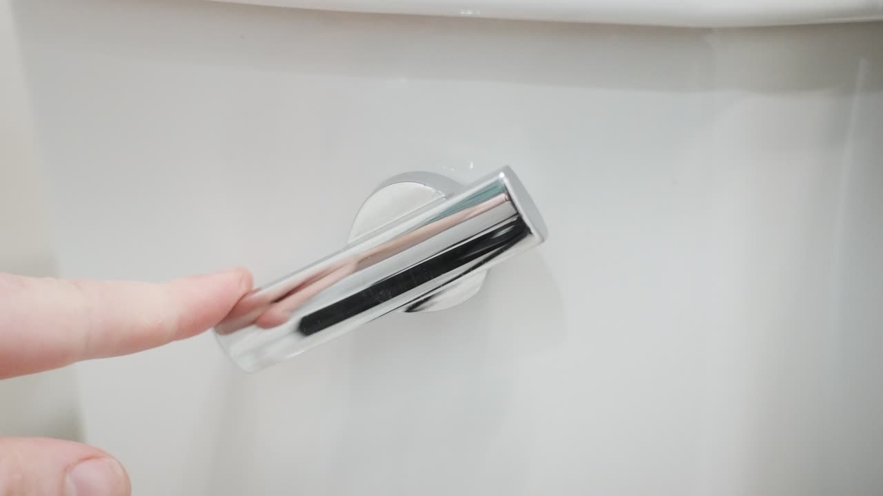 Close up look at the lever as it is flushed.
