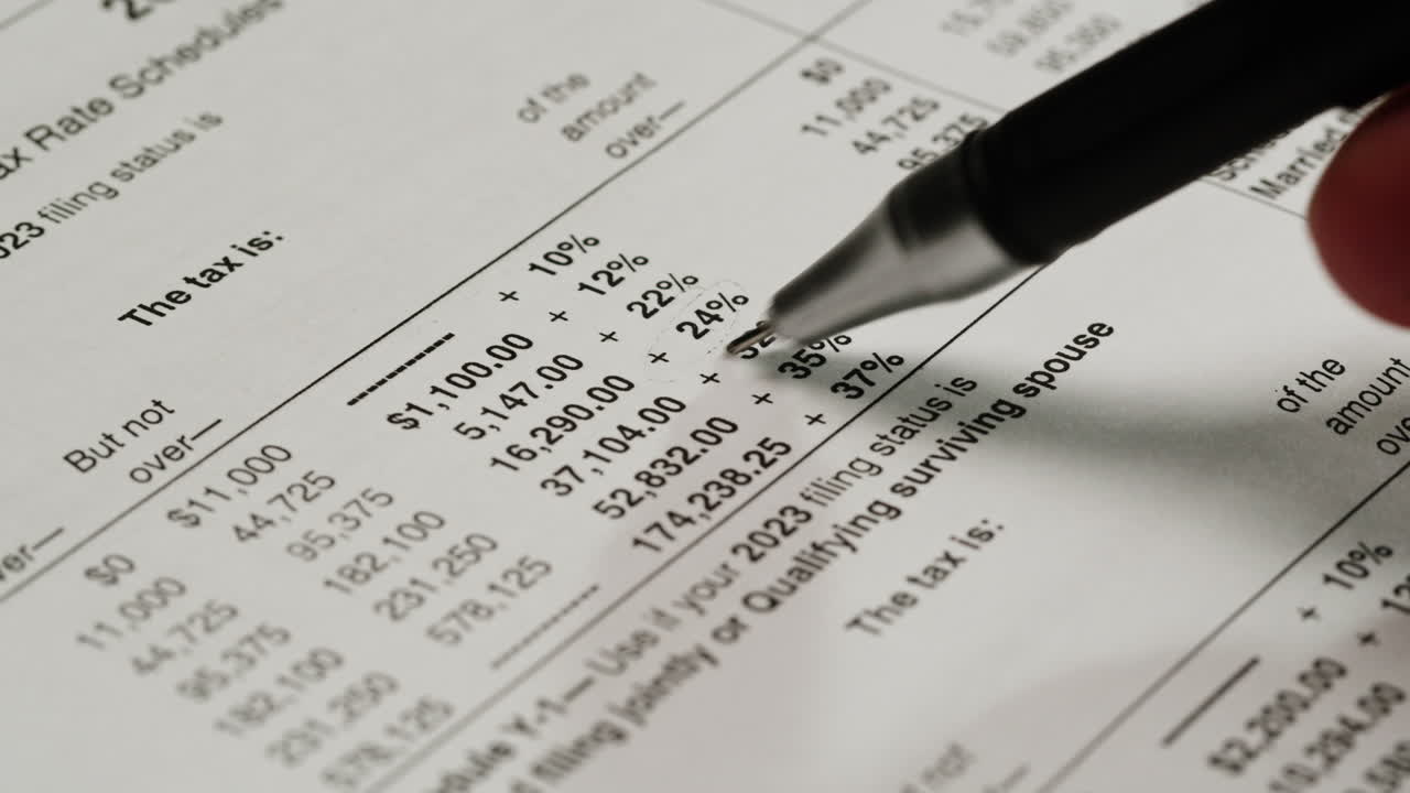 Close-up of Hand Circling Tax Percentages on a Document