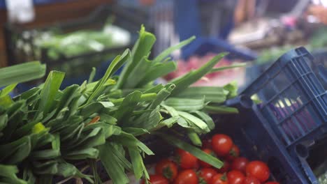 fresh vegetables at a market stall with seller