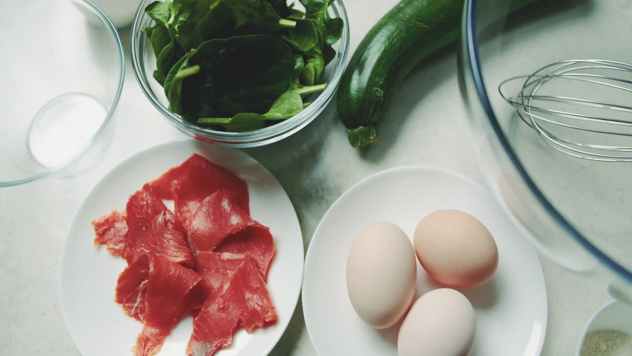 Fresh Salmon, Eggs, Zucchini, and Spinach