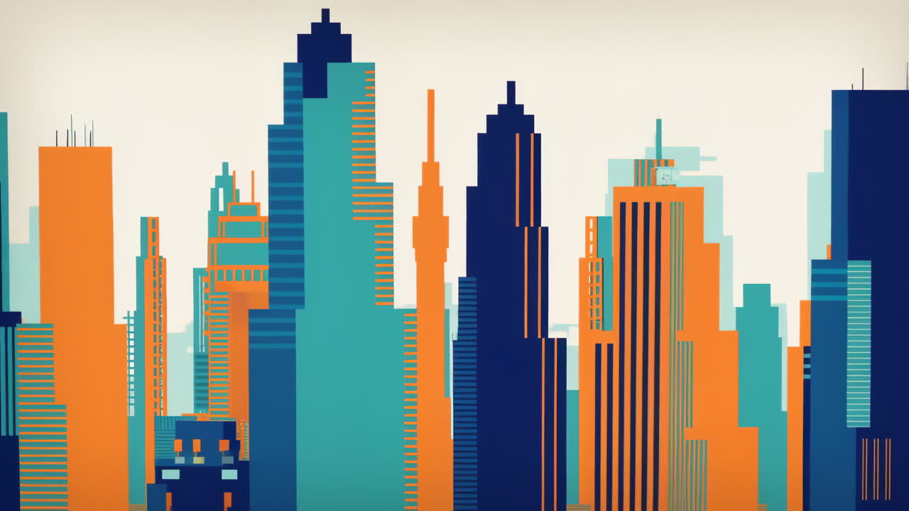 Illustrazione di paesaggio urbano stilizzato con edifici colorati