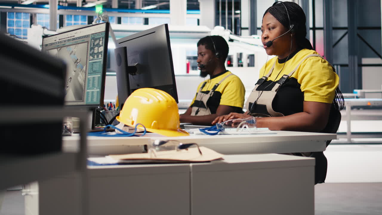 Vertical Video African American engineer offers service from solar panel call center