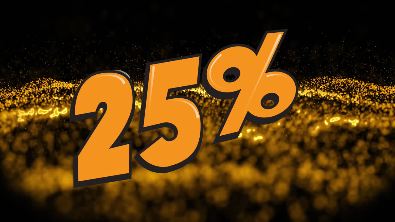 animación de un 25 por ciento de descuento en fondo negro con brillo