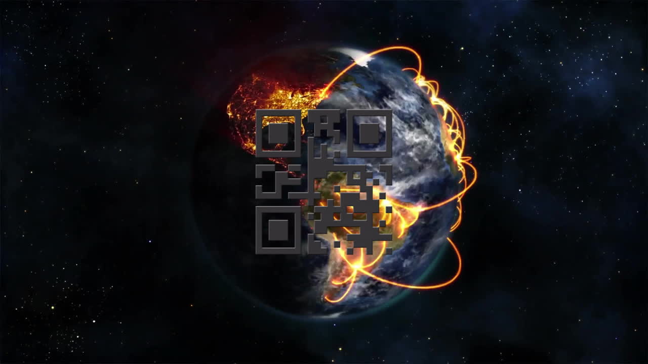 Animation of qr code and globe on black background