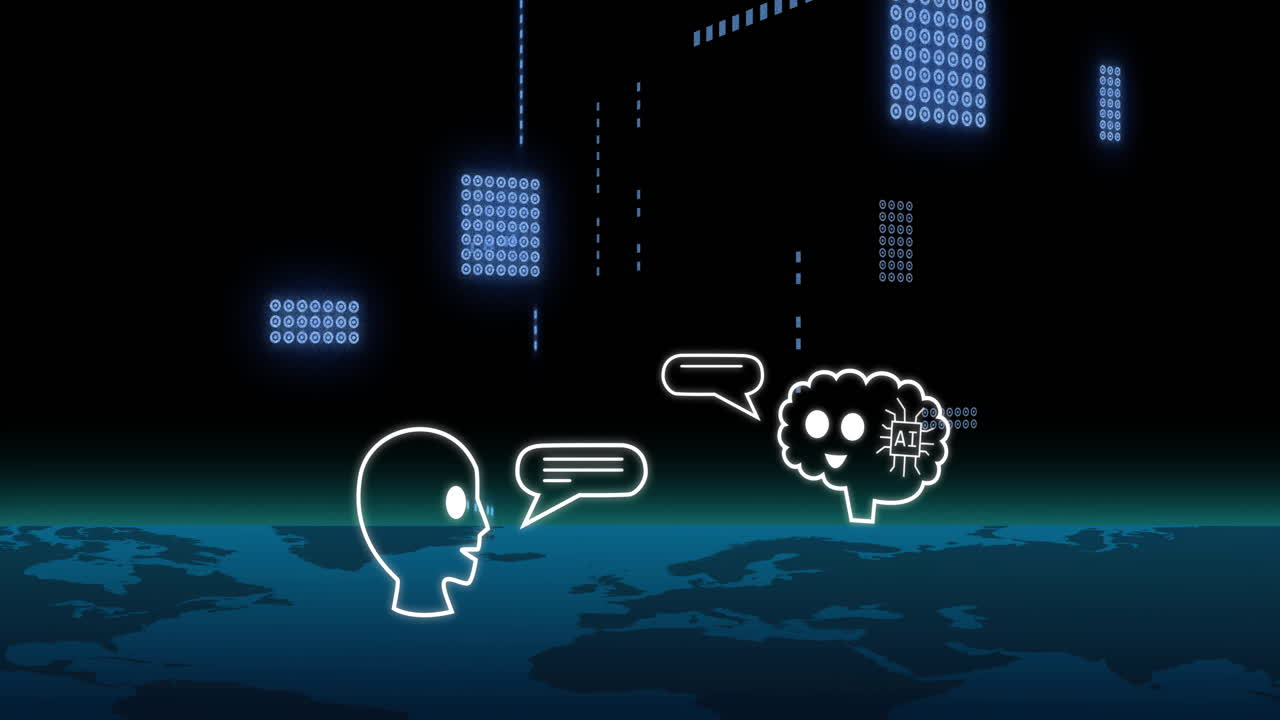 Animation of ai text, chat bot and data processing