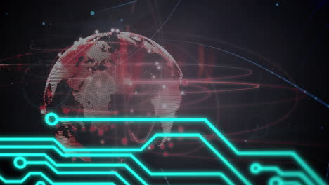 animación del globo, la placa de circuitos informáticos y la red de conexiones