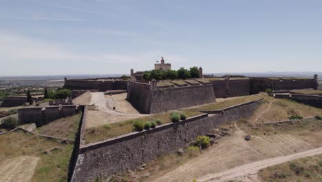 national monument fort santa luzia, aerial orbit, low angle