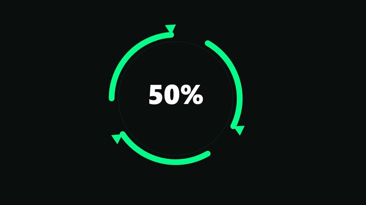 Animazione di caricamento circolare con percentuale digitale su sfondo nero