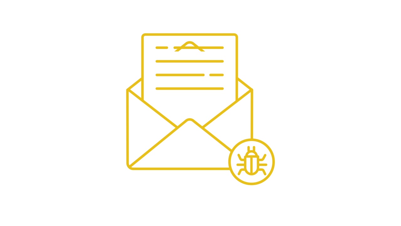 Email animata con icona di bug per minaccia alla sicurezza informatica