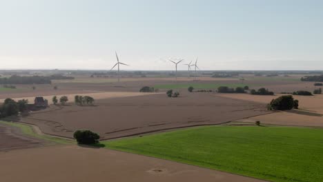 Soft-bird's-eye-view-over-rural-environment-on-European-countryside-on-sunny-day